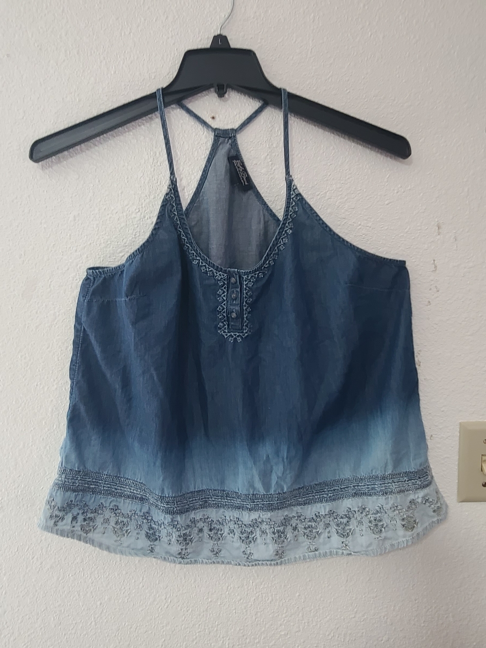 Lucky Brand Blue Ombre Embroidered Halter Camisole